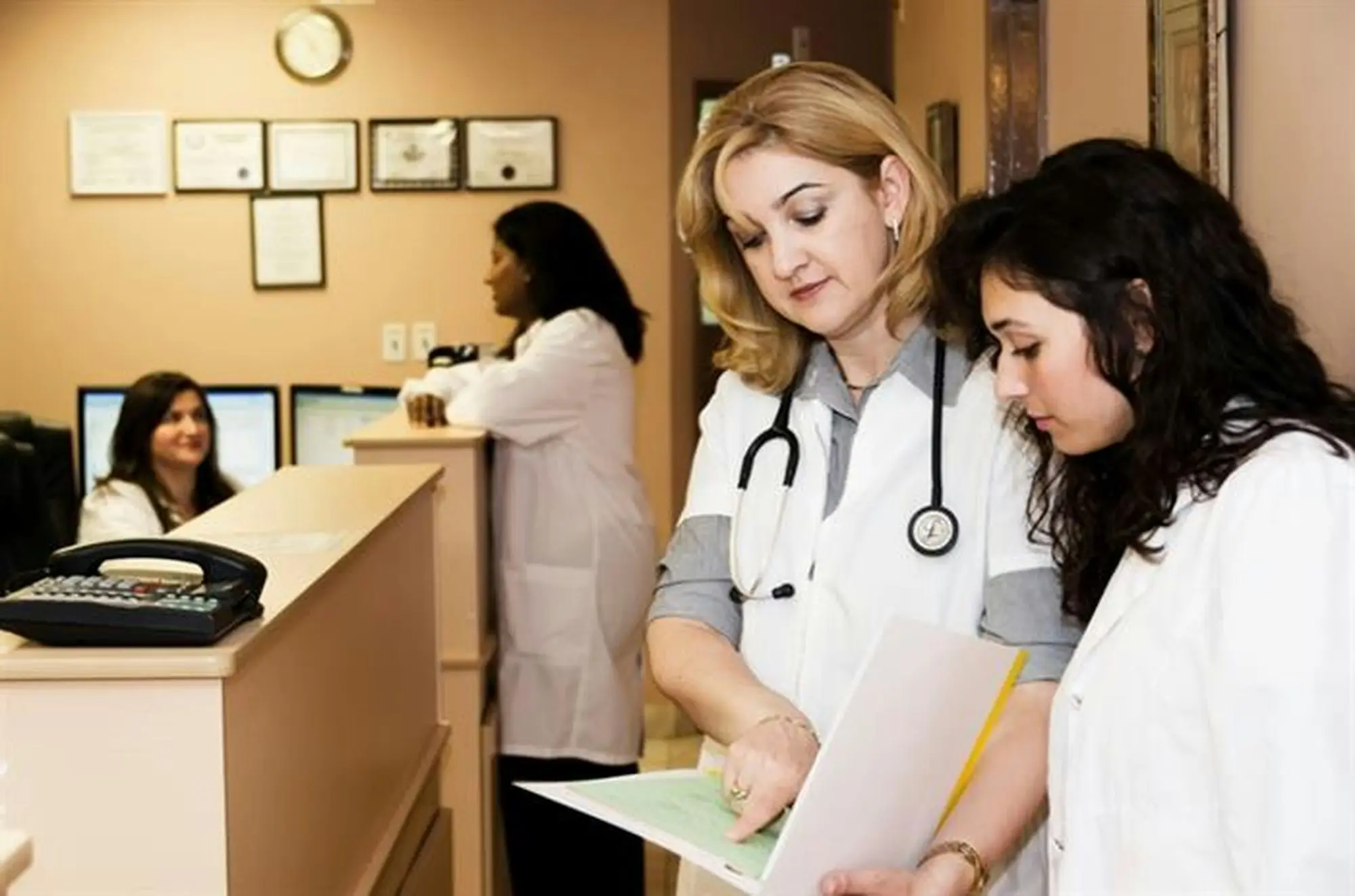 Friendly reception desk at a small Australian health clinic